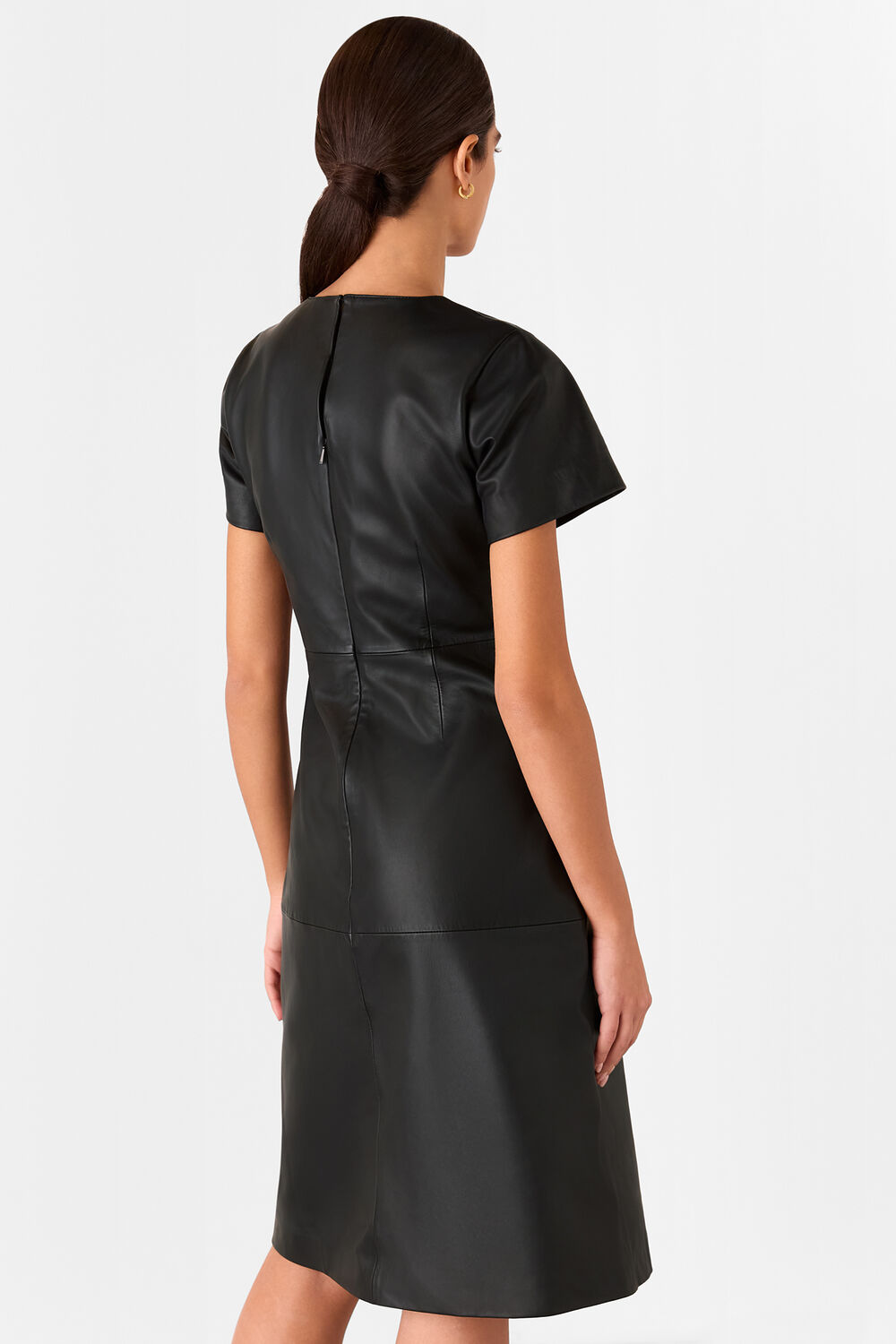 Black Rosamund A Line Leather Dress