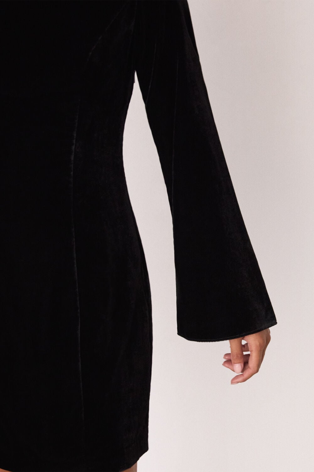 Black Petite Velvet Flare Sleeve Dress