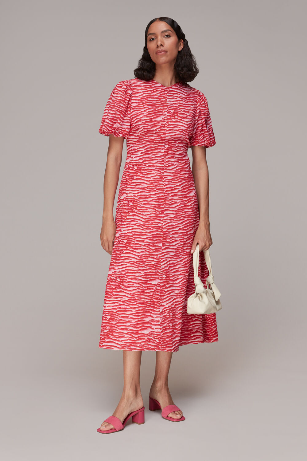 Pink Seafoam Zebra Silk Midi Dress