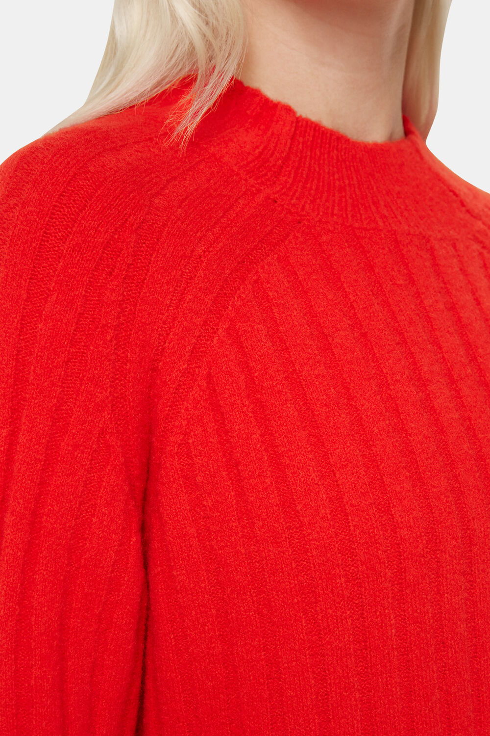 Red Petite Ribbed Knitted Midi Dress