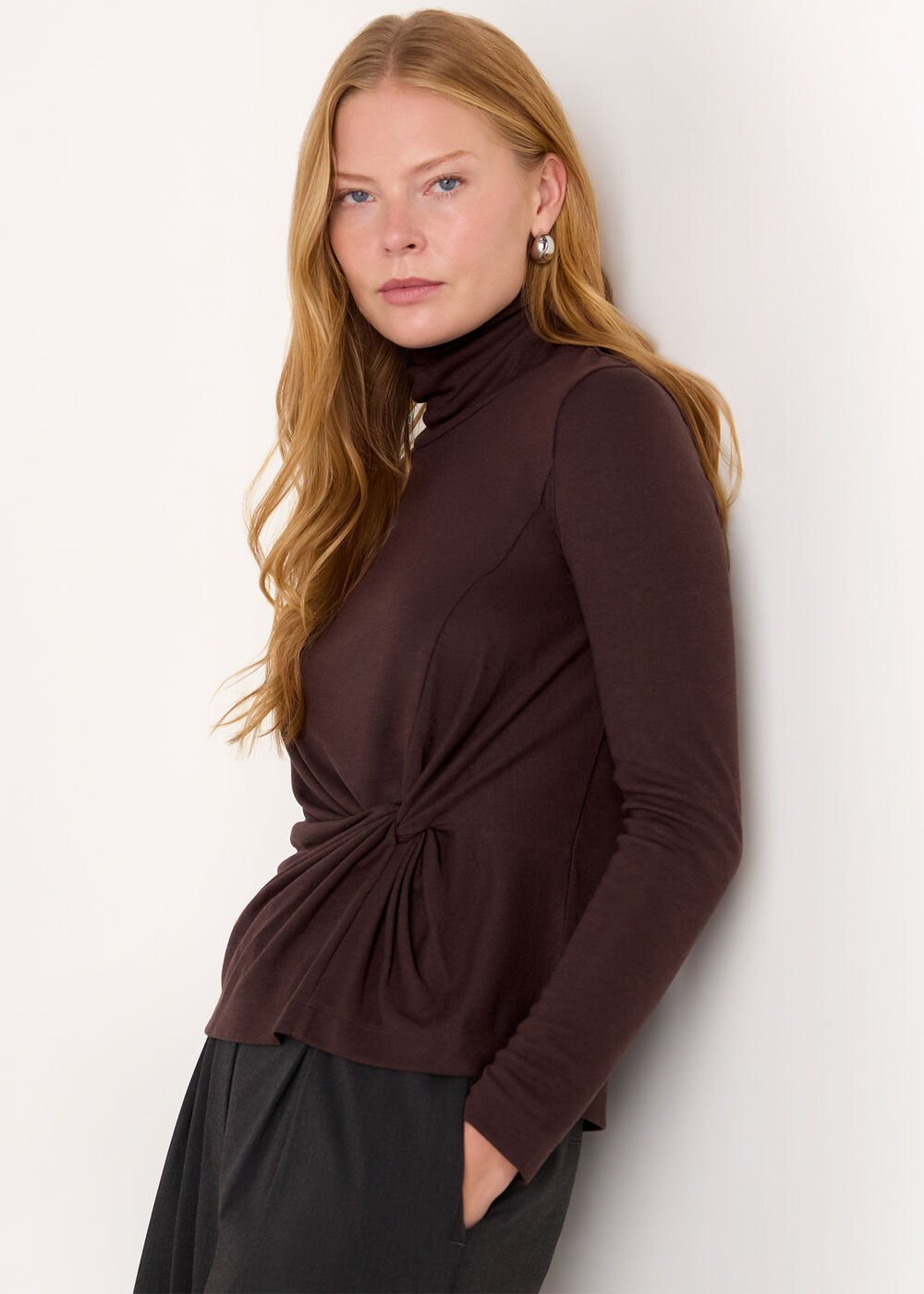 Roll Neck Twist Front Top