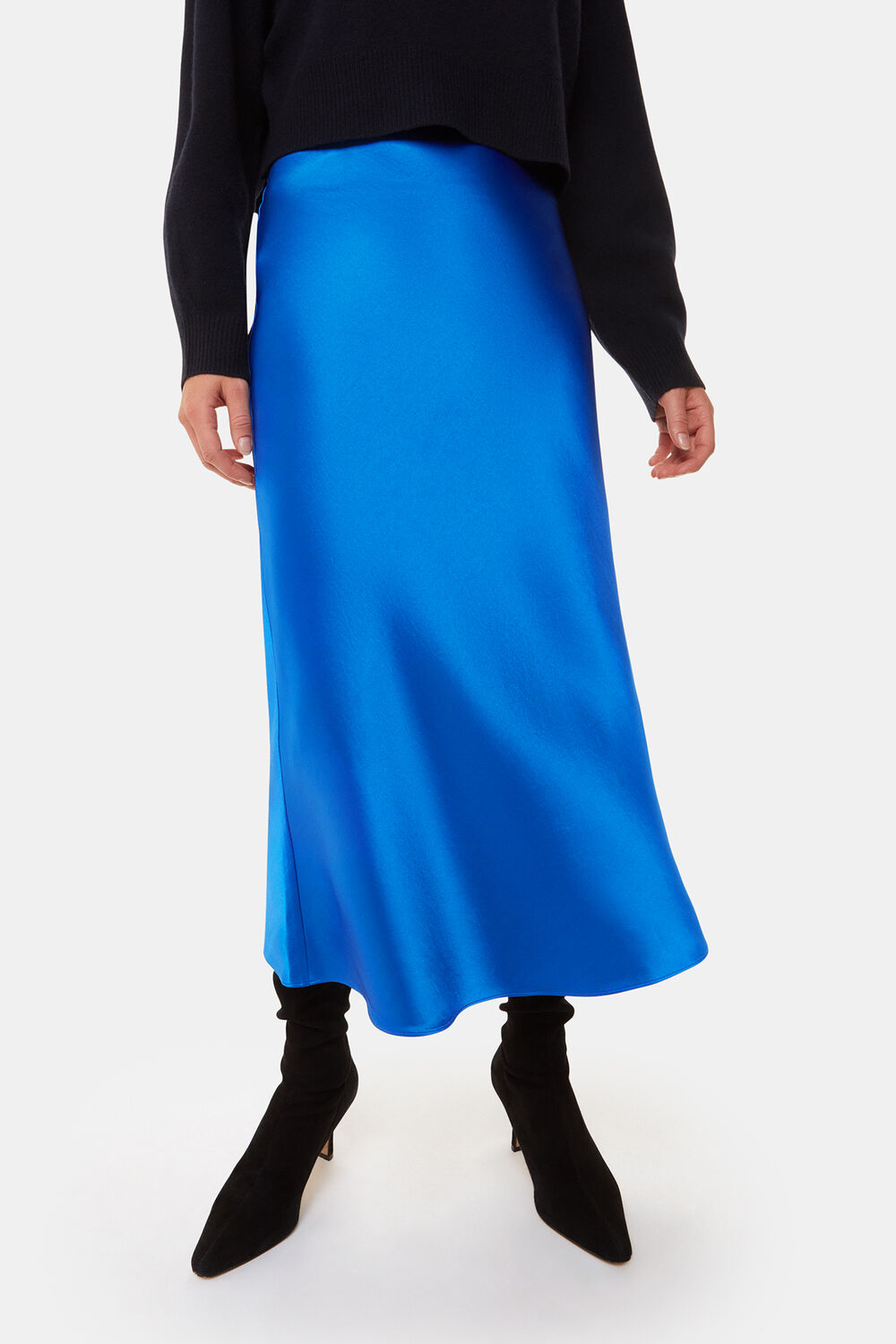 Blue Satin Bias Cut Skirt