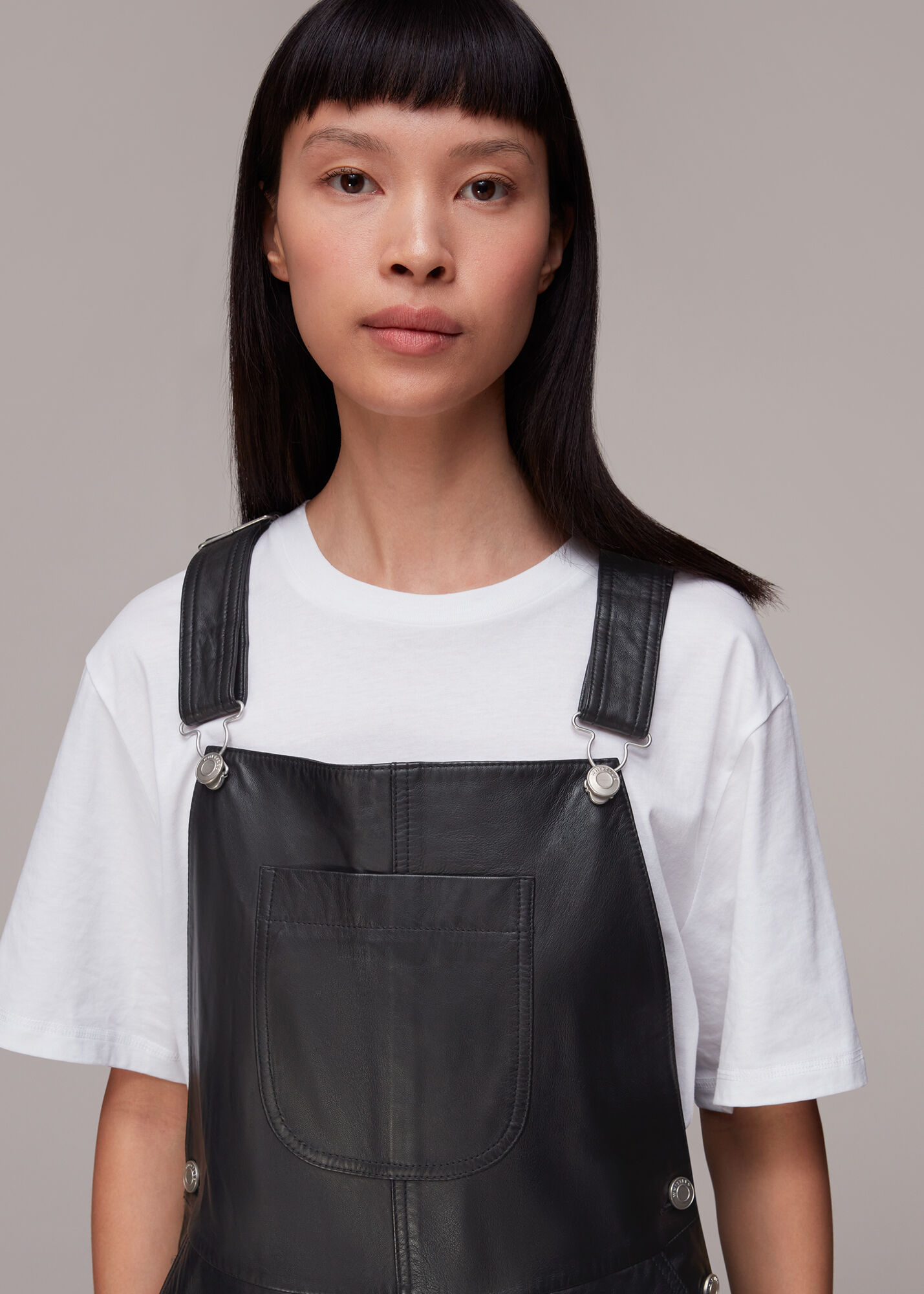 Black Peyton Leather Dungarees WHISTLES