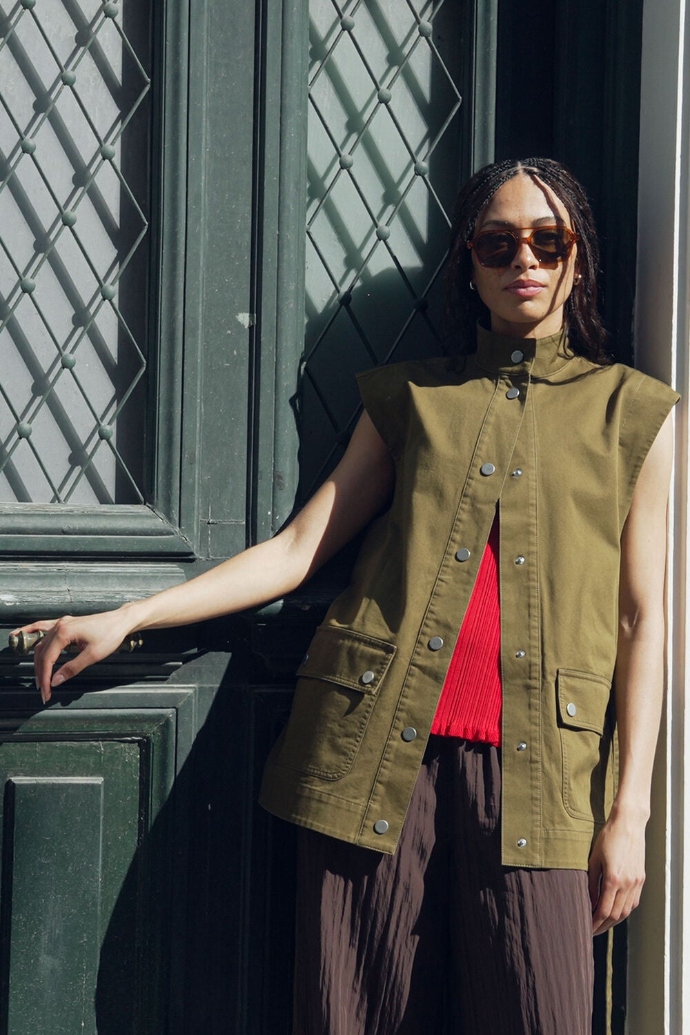 Khaki Sleeveless Safari Jacket
