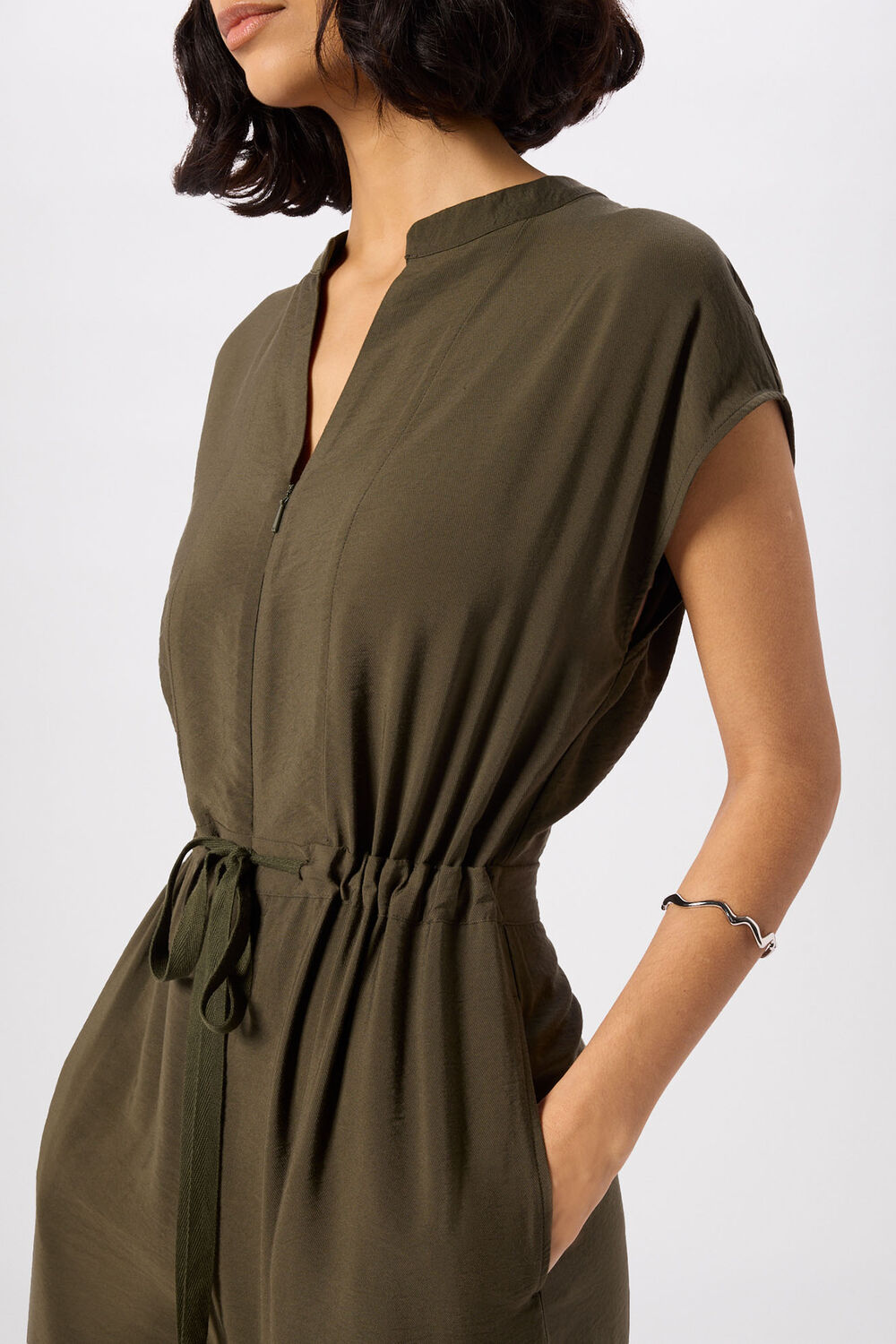 Khaki Sleeveless Drawstring Jumpsuit