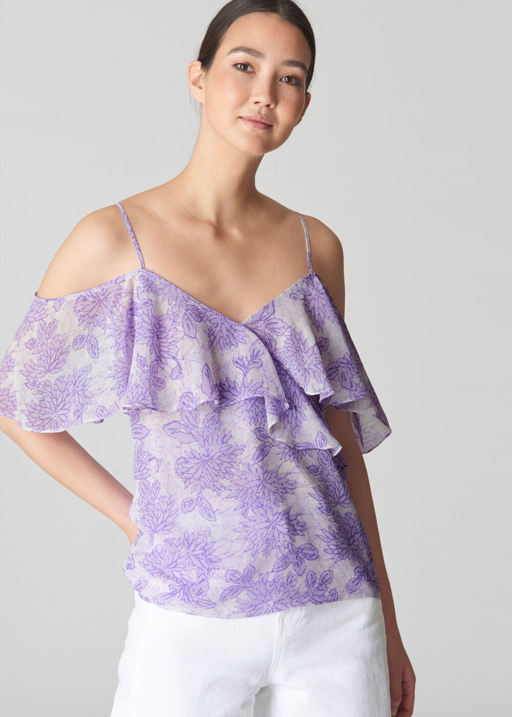 Batik Lily Print Frill Top Lilac