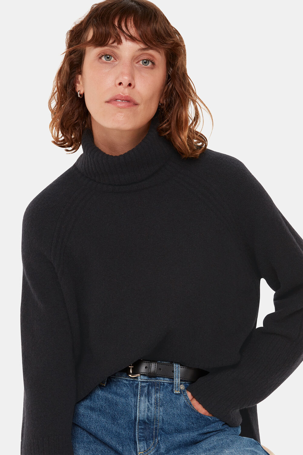 Black Textured Rib Detail Turtleneck