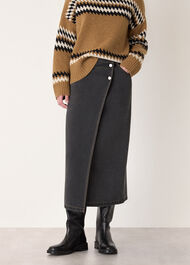 Denim Button Wrap Midi Skirt