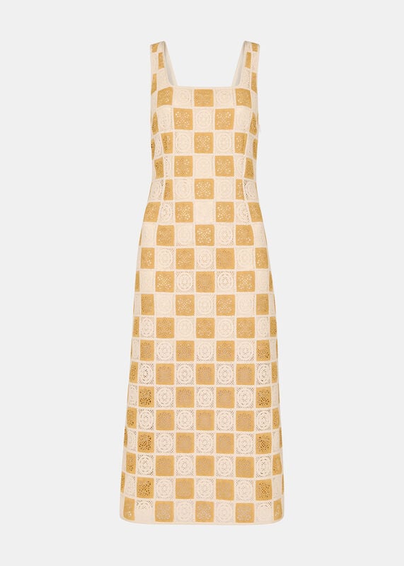 Ivory Cotton Crochet Midi Dress