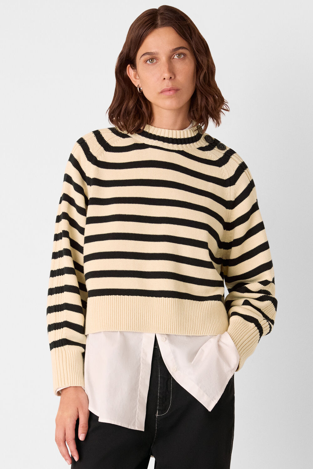Ivory Stripe Detail Cotton Knit