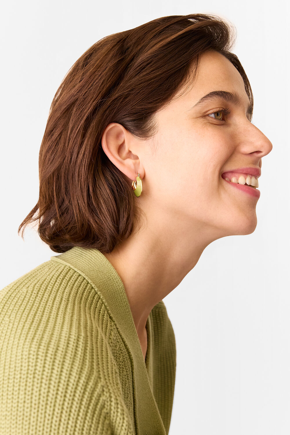 Green Enamel Curved Earring