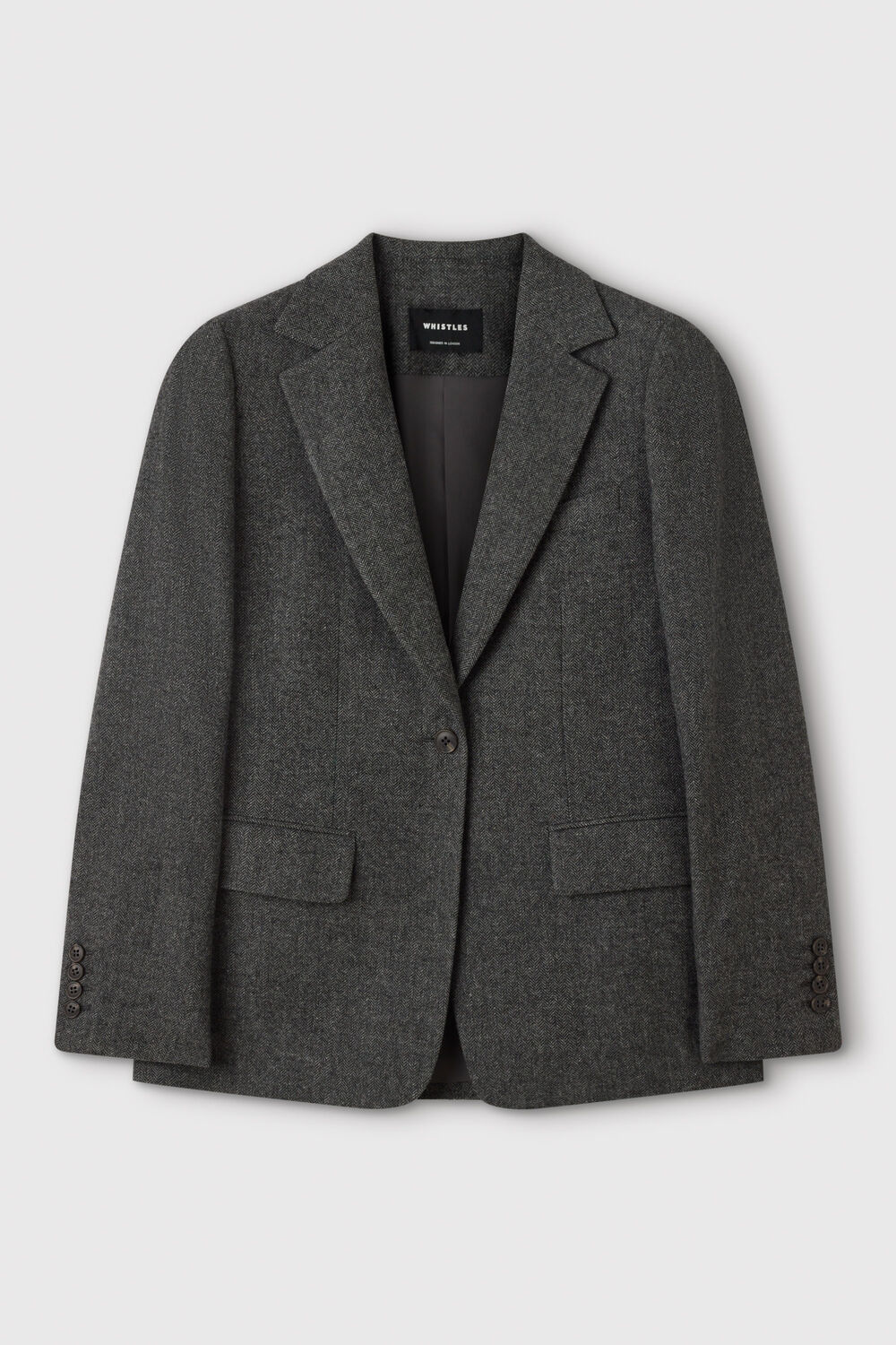 Grey Herringbone Wool Blend Blazer