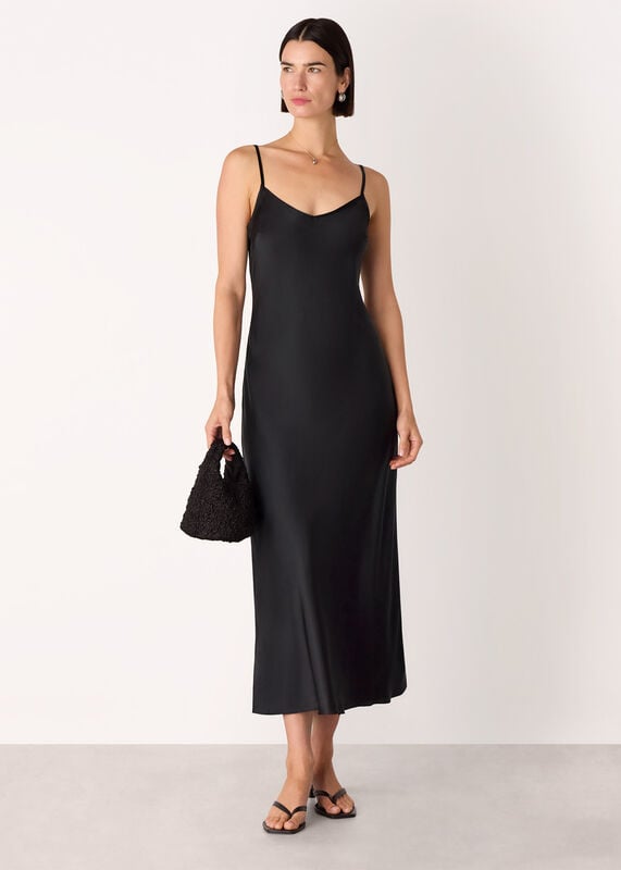 Black 2 In 1 Satin Midi Dress