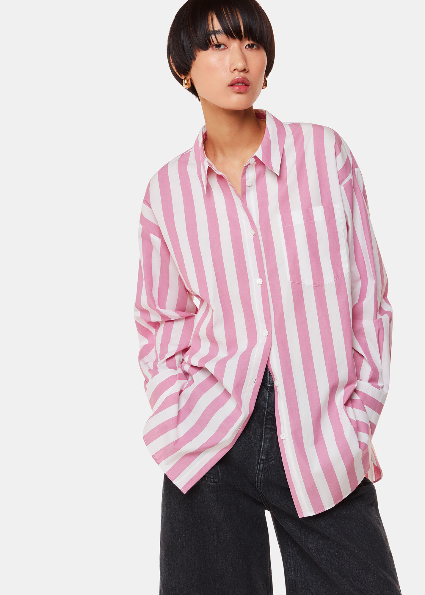 Pink/Multi Stripe Oversized Shirt | WHISTLES | Whistles US |