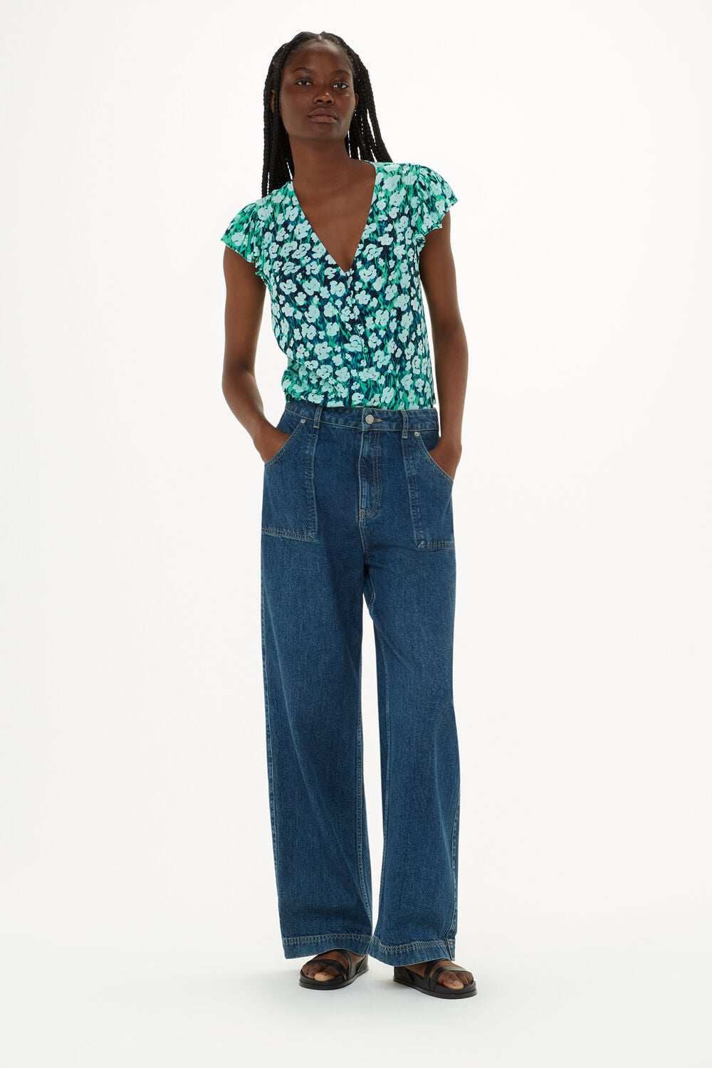 Green Floral Petal Frill Top