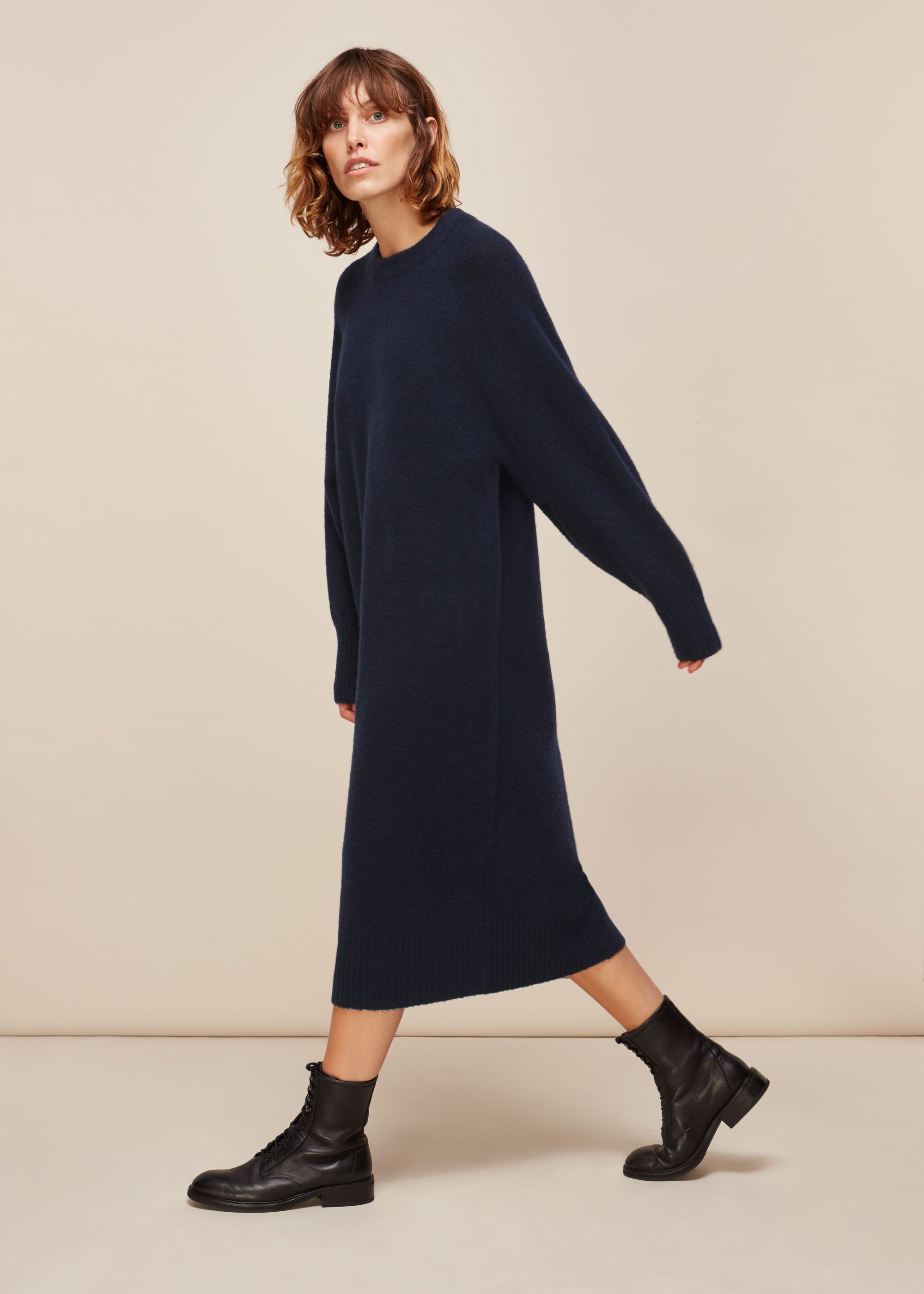 Navy Midi Length Knit Dress | WHISTLES | Whistles US |