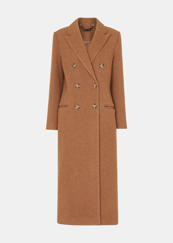 Camel Textured Wool Blend Coat