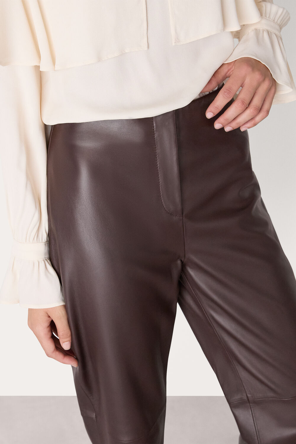 Chocolate Flat Front Leather Pants&nbsp;