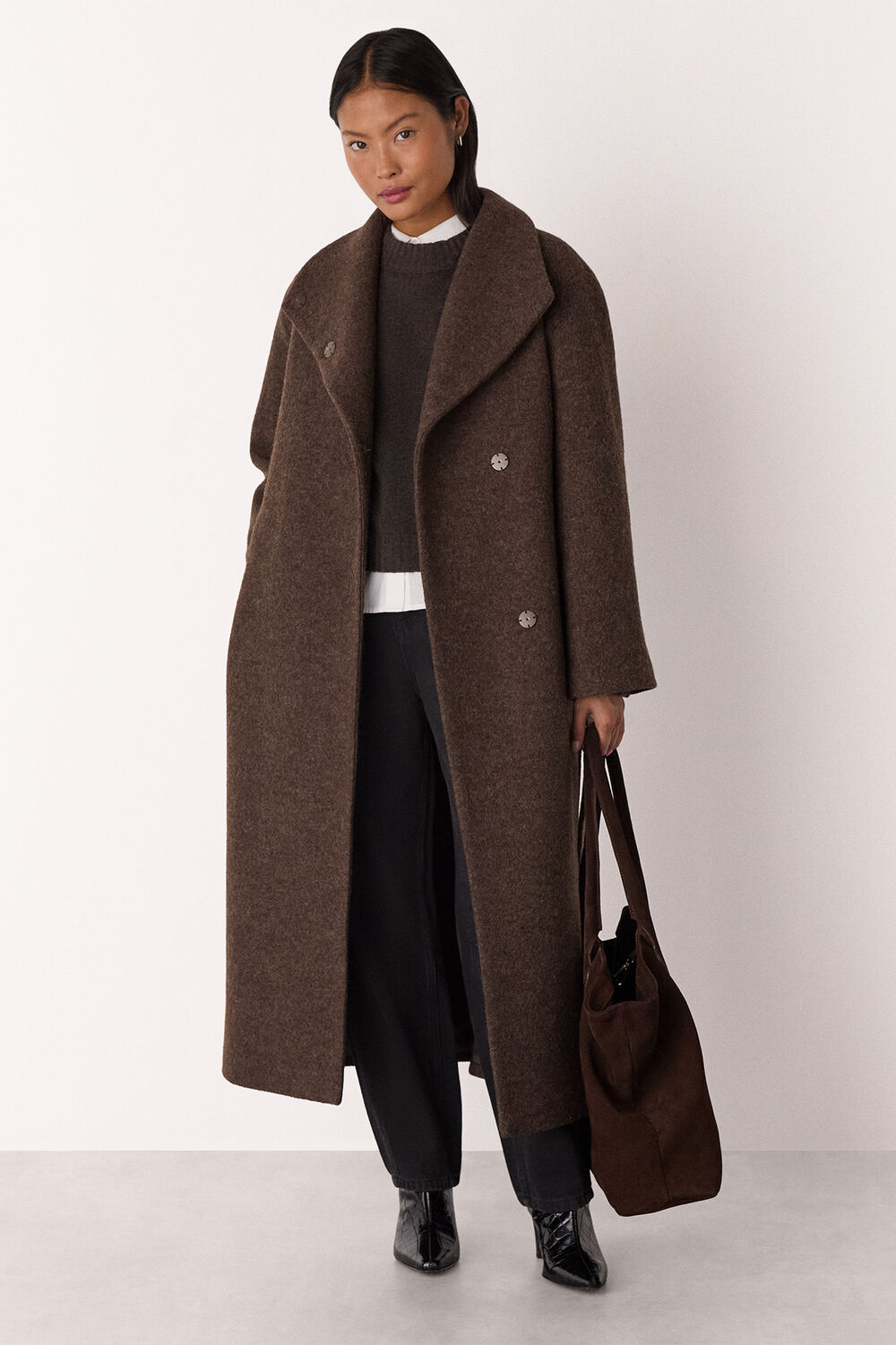 Taupe Petite Morgan Funnel Neck Coat