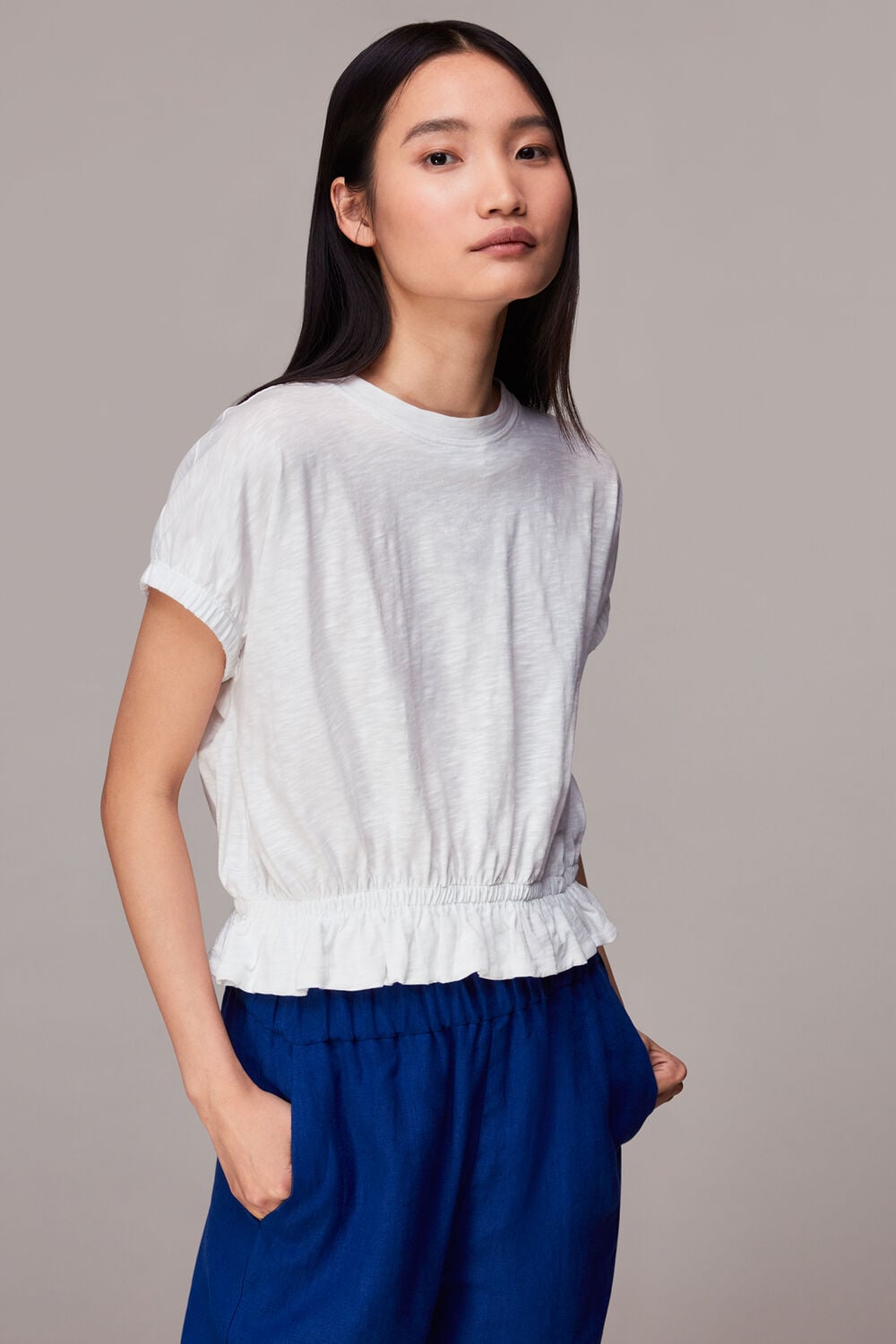 White Celly Gathered Hem Top