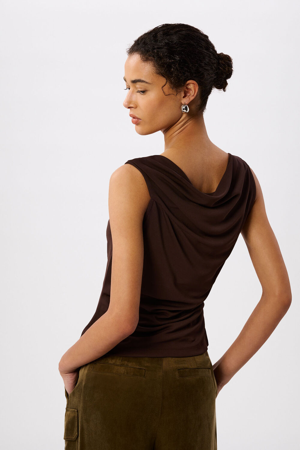 Chocolate Drape Neck Jersey Top