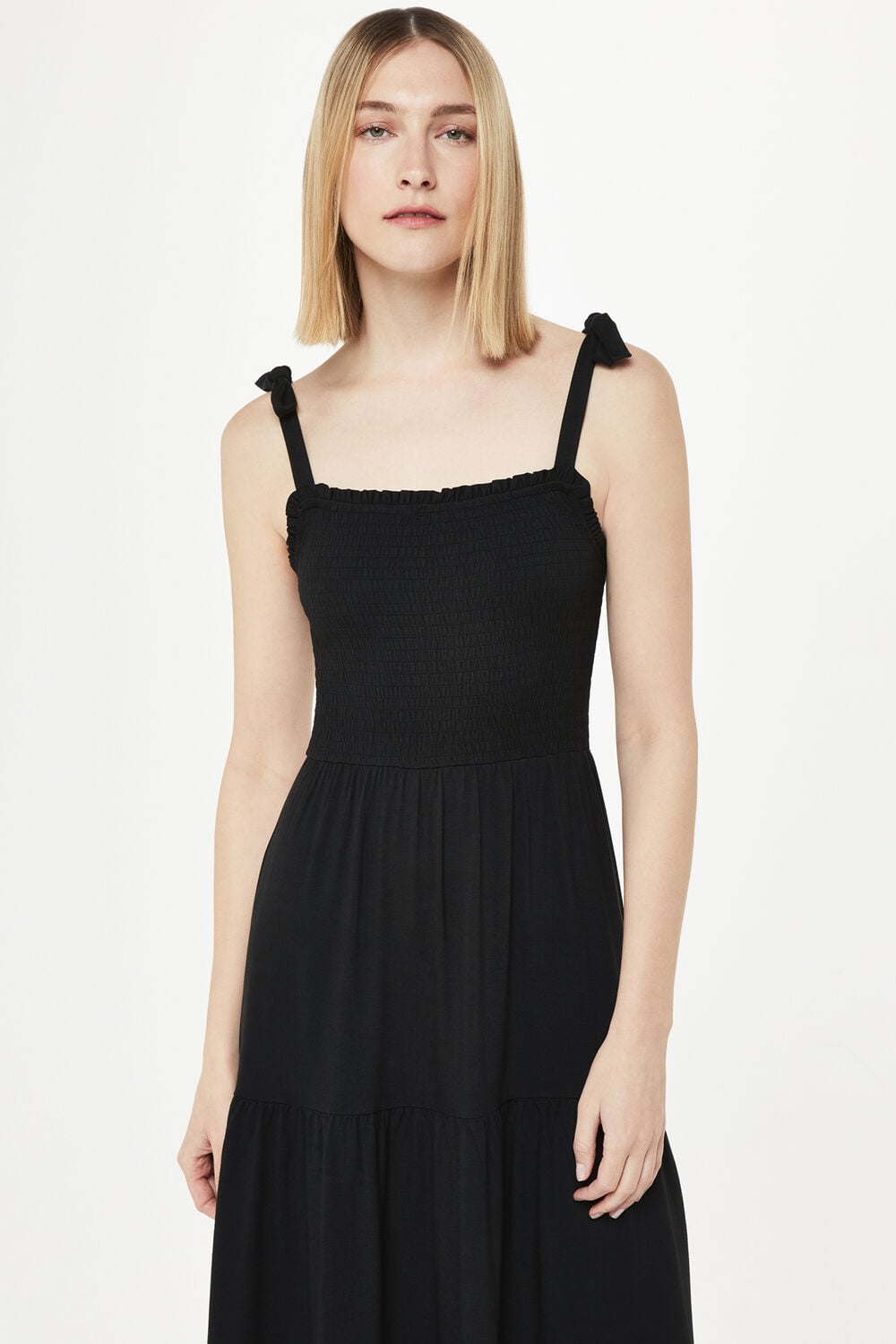 Smocked Tiered Jersey Dress
