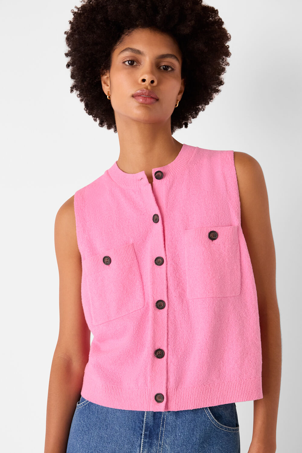 Pink Cotton Boucle Textured Tank