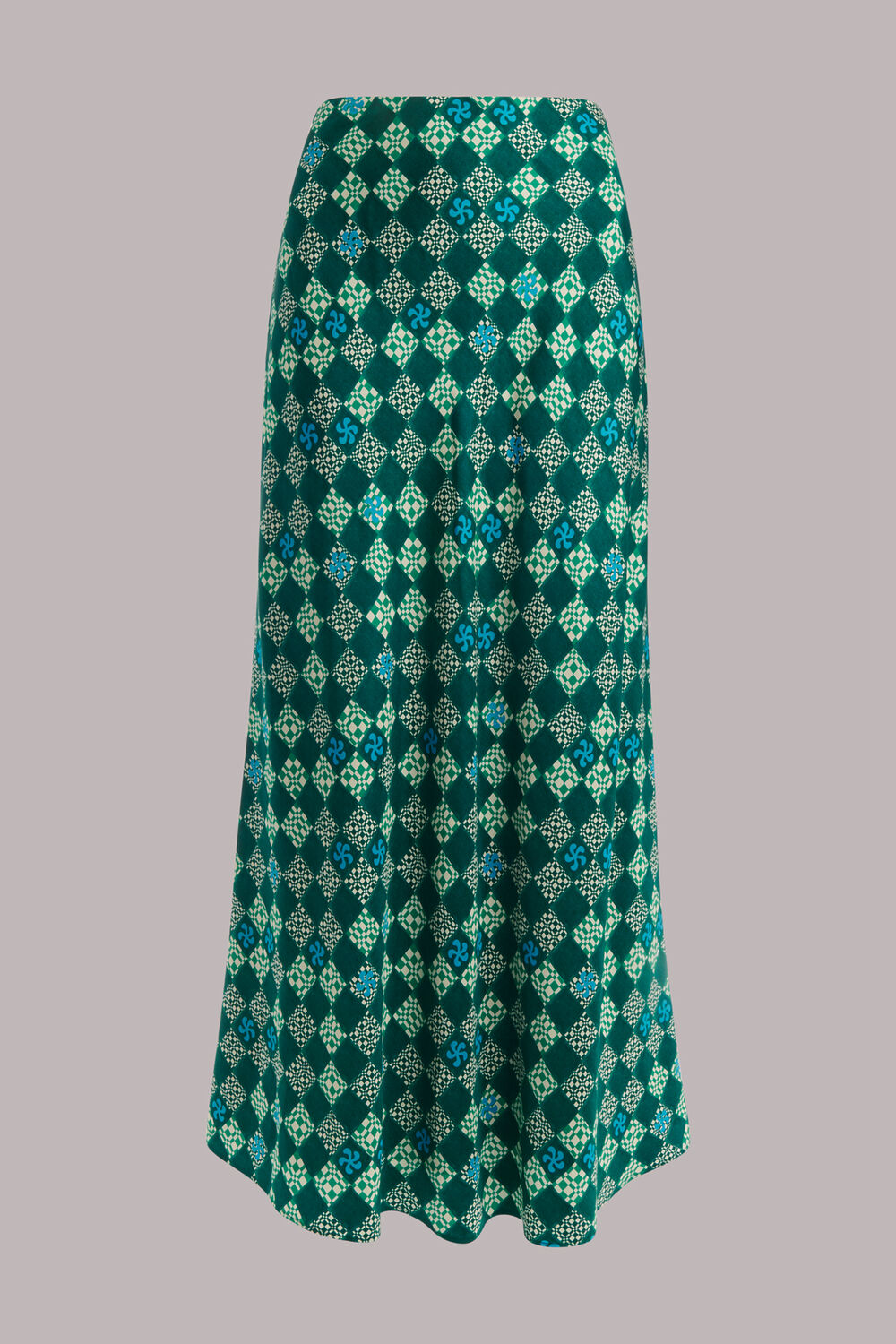 Green Silk Checkerboard Bias Skirt