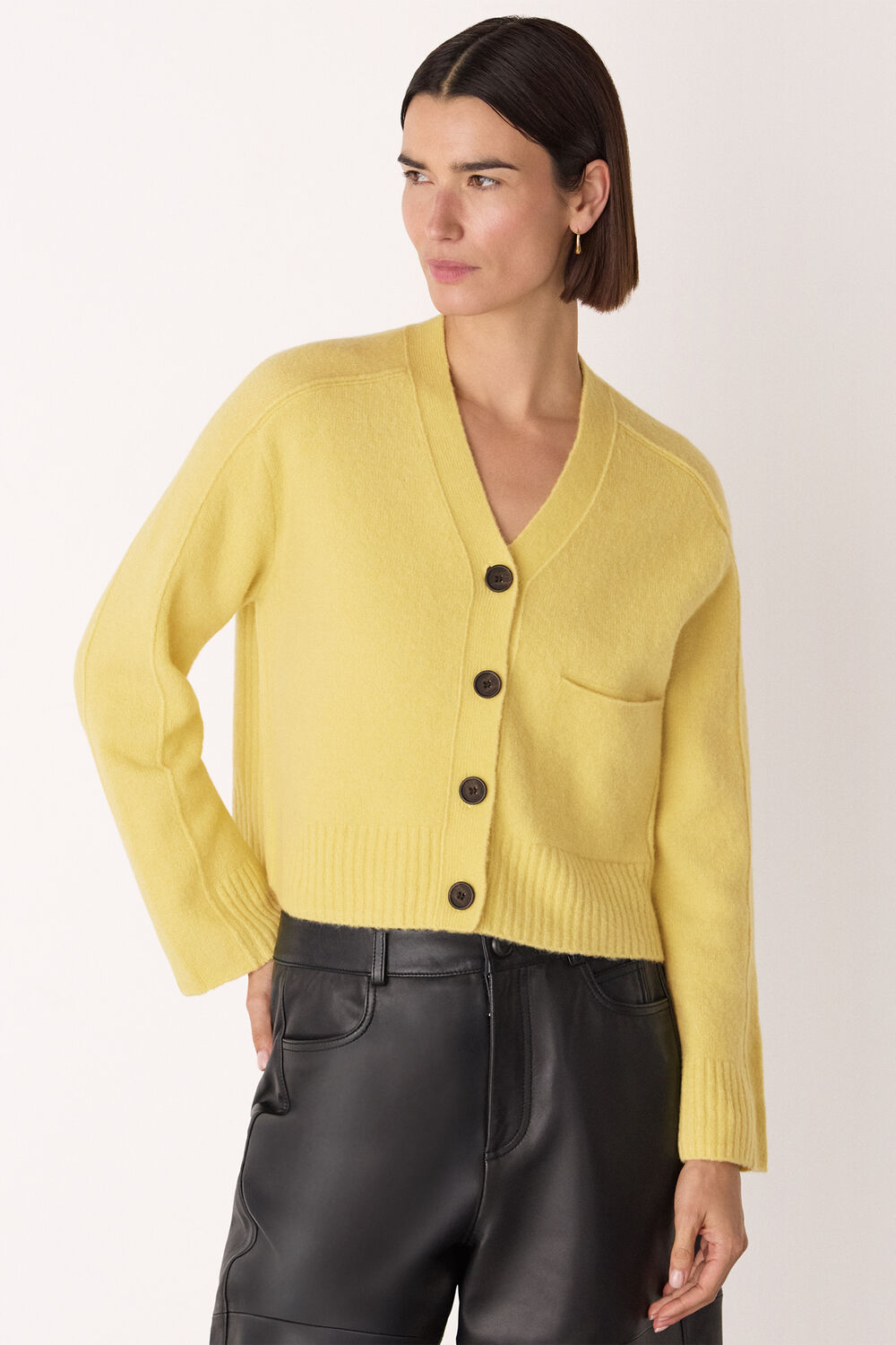 Yellow Wool Mix Pocket Cardigan