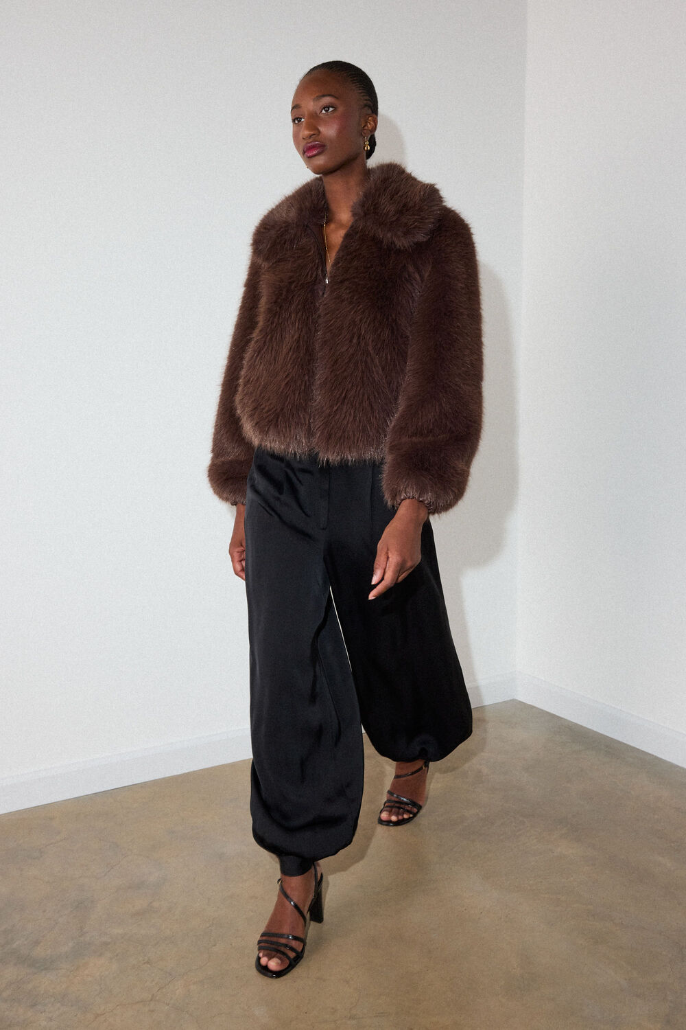 Brown Short Faux Fur Coat