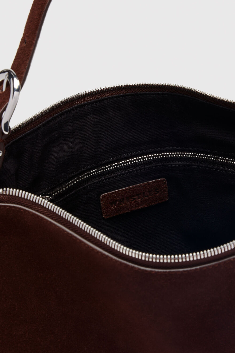 Chocolate Ring Detail Suede Shoulder Bag