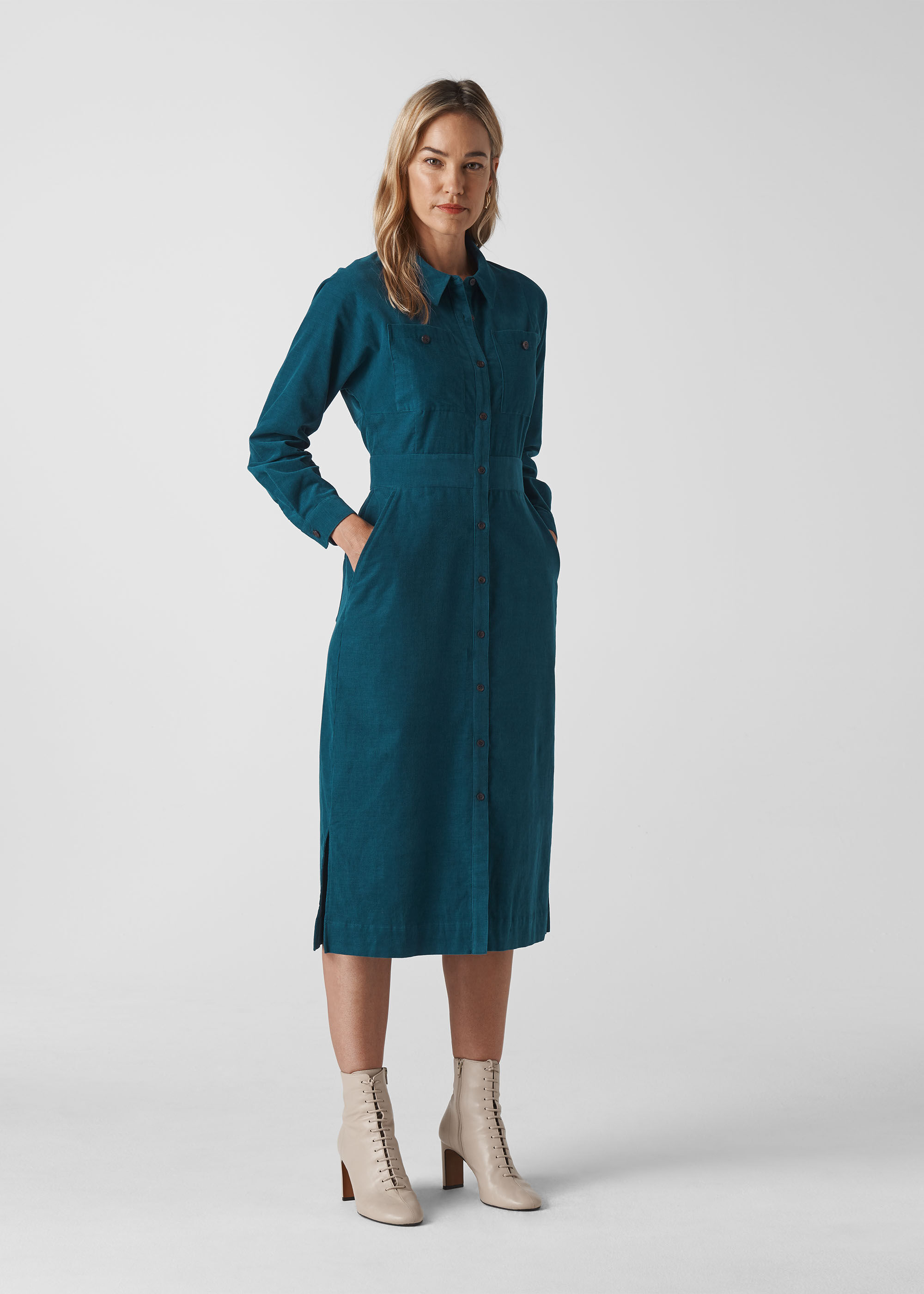 Teal Romaine Cord Dress