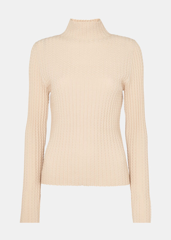 Ivory Textured High Neck Sweater