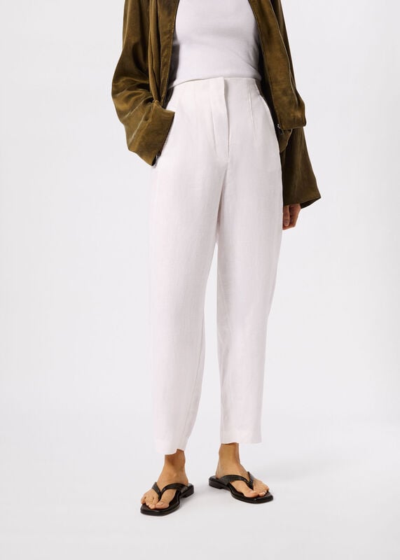 White Linen Barrel Leg Pants&nbsp;
