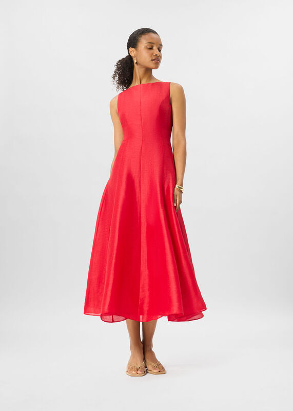 Red Open Back Silk Blend Dress