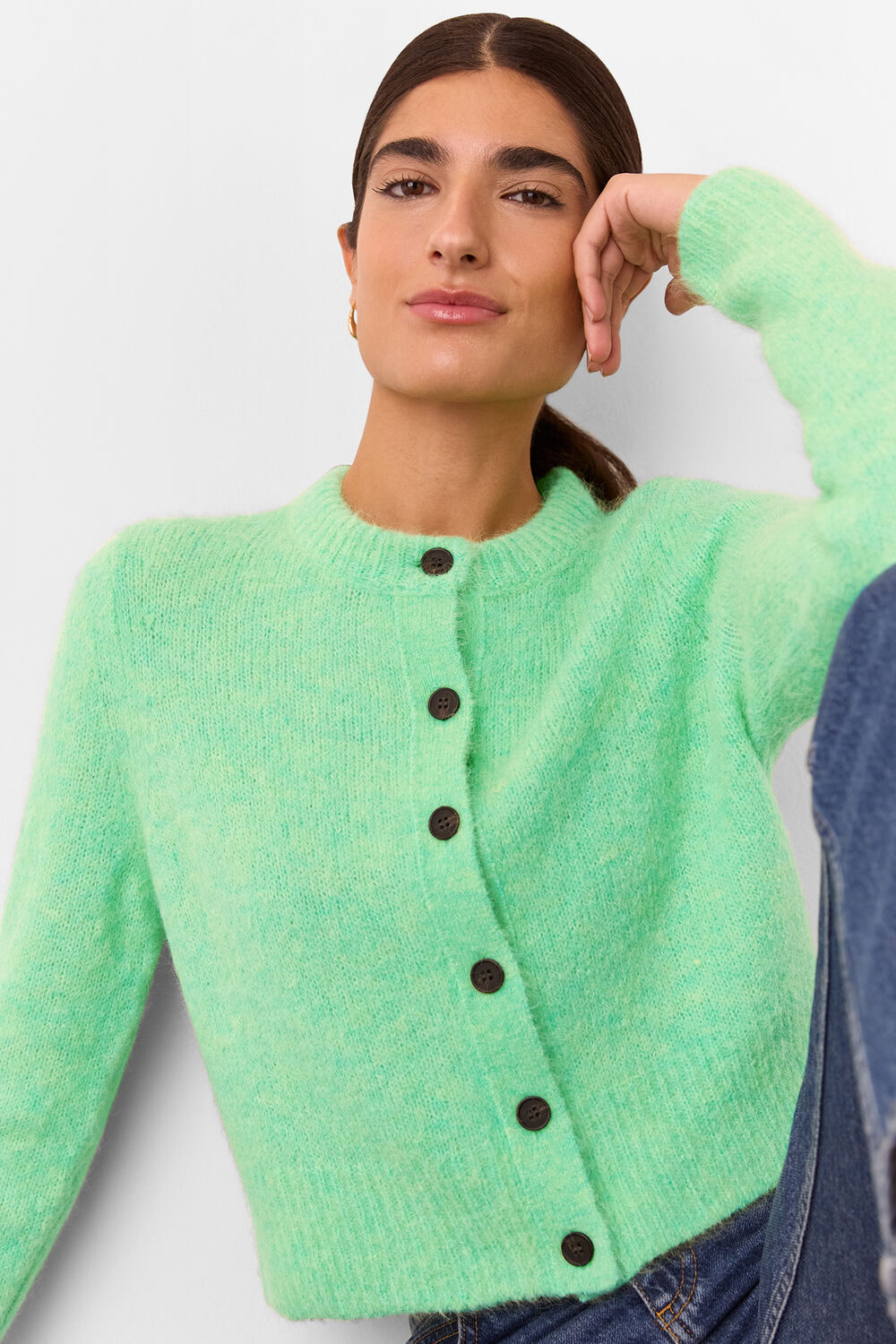 Green Alpaca Crew Neck Cardigan