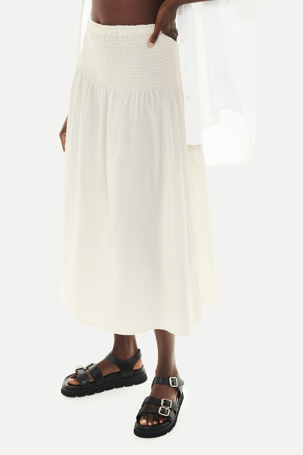 Smocked Waist Midi Skirt