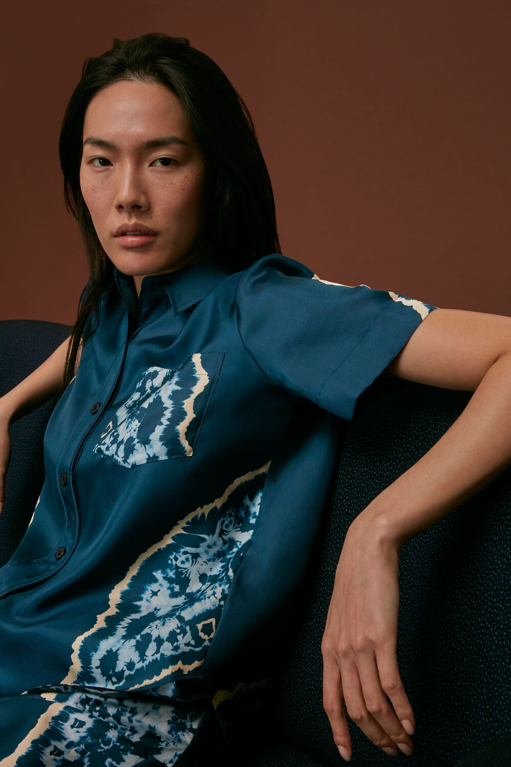 Blue Silk Tie Dye Shirt
