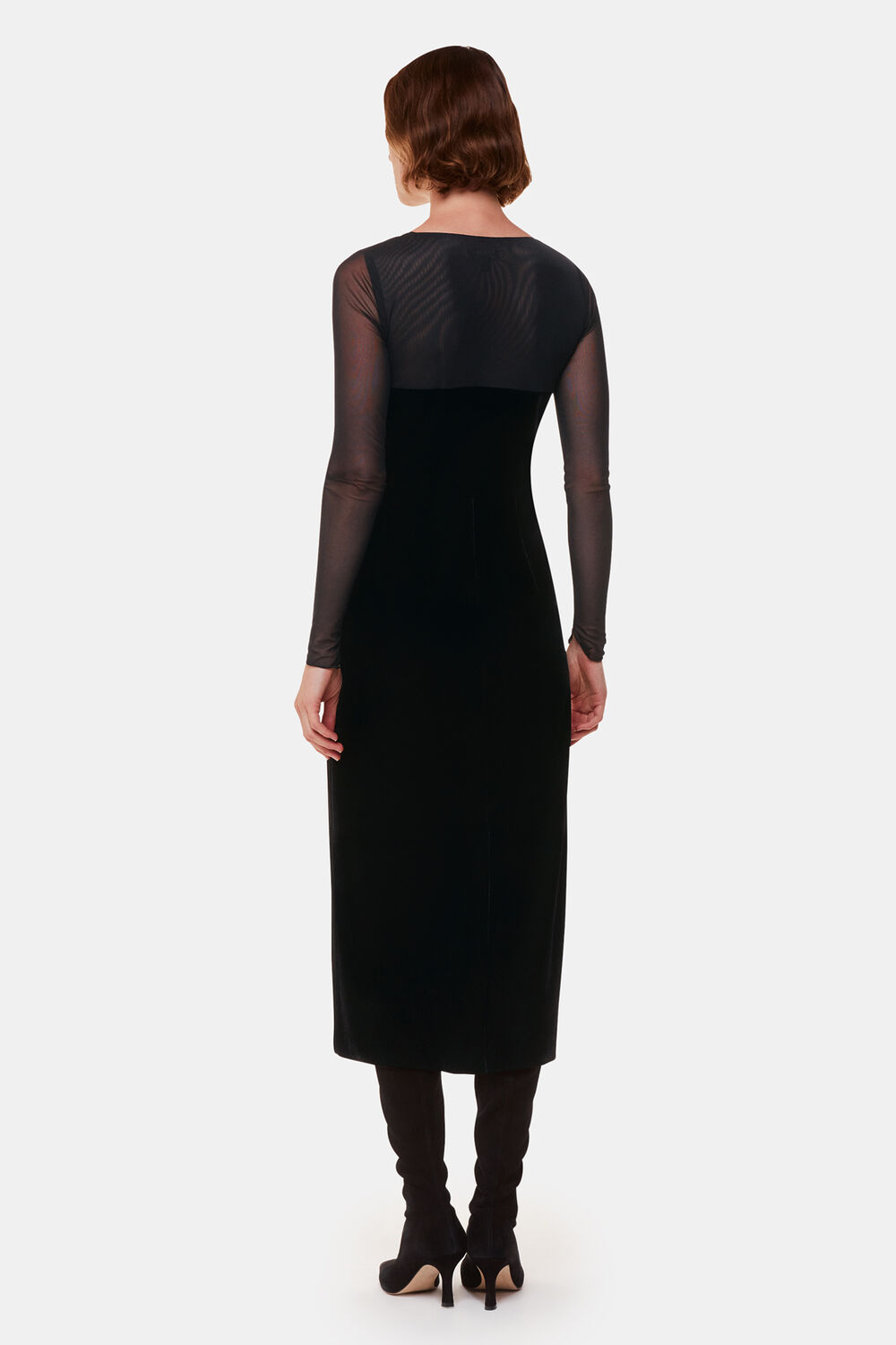 Mesh Sleeve Velvet Dress