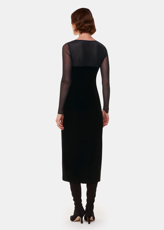 Black Mesh Sleeve Velvet Dress