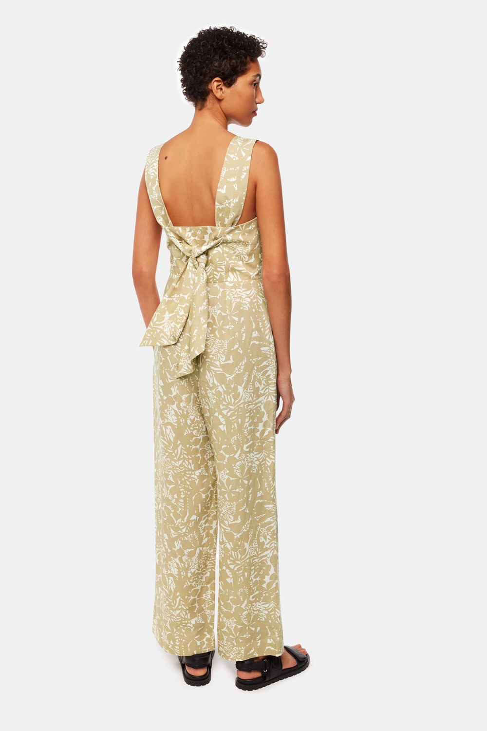 Khaki Tropical Leaves Jumpsuit