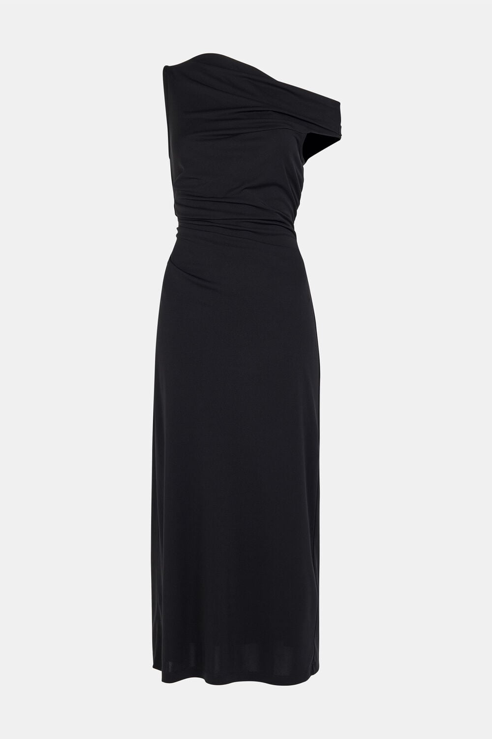 Black Jersey Crepe Asymmetric Dress