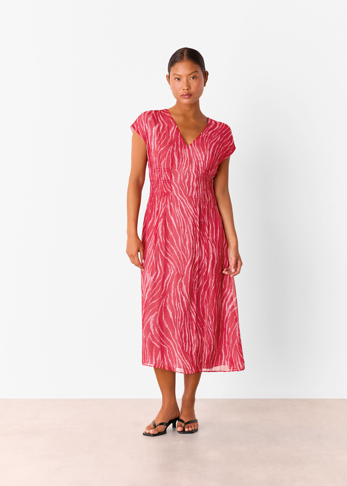 Red/Multi Petite Zebra Texture Midi Dress | WHISTLES | Whistles US |