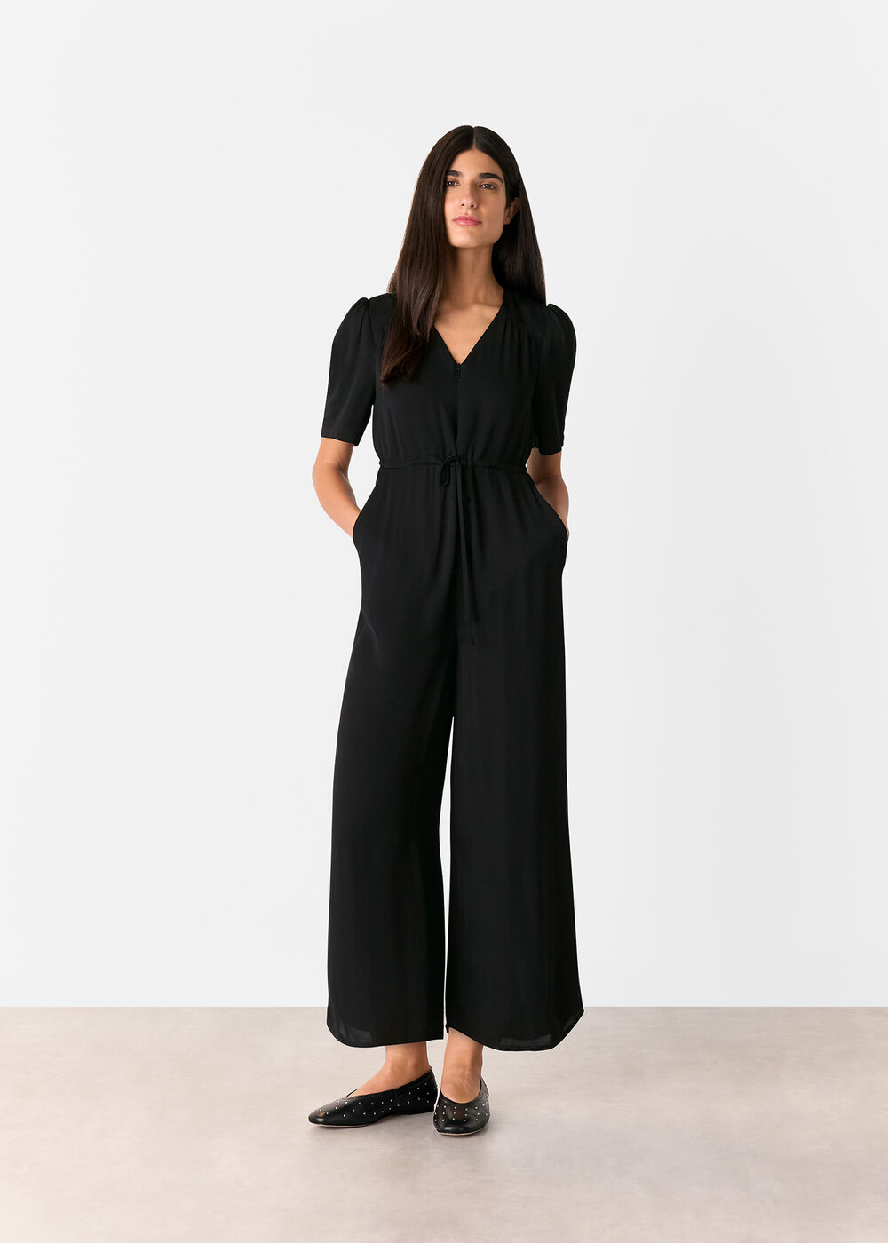 Short Sleeve Tie Jumpsuit