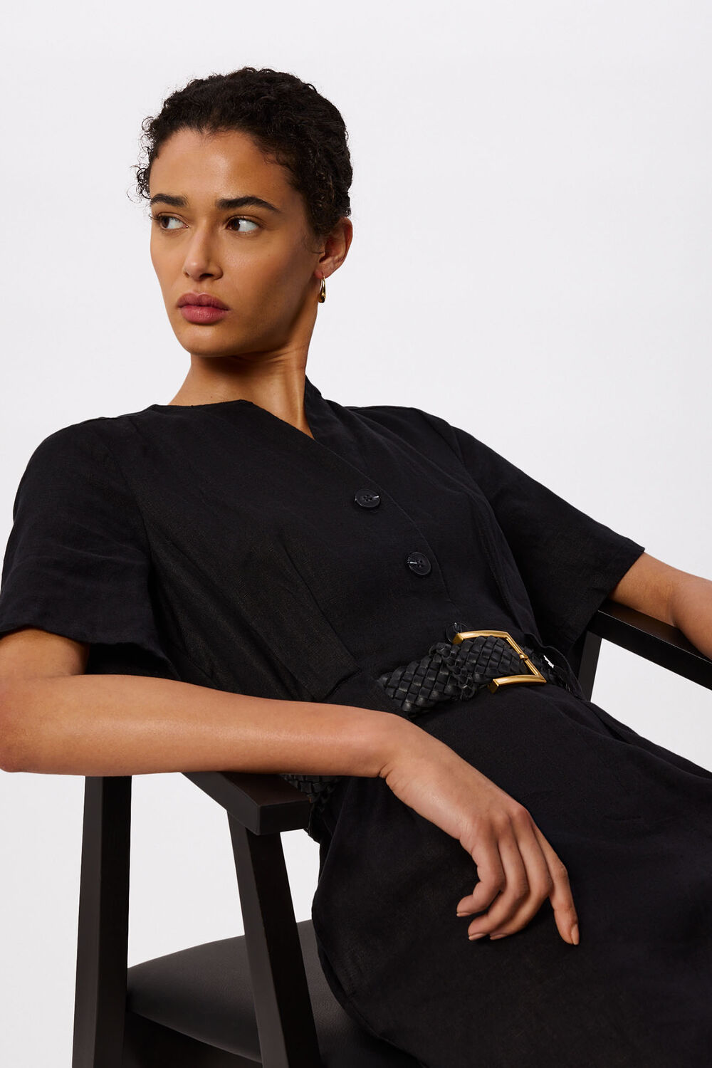 Black Fiona Linen Button Jumpsuit