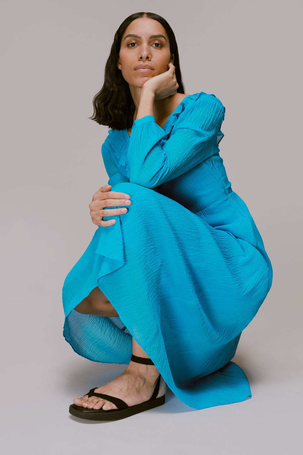 Ruffle Detail Midi Dress