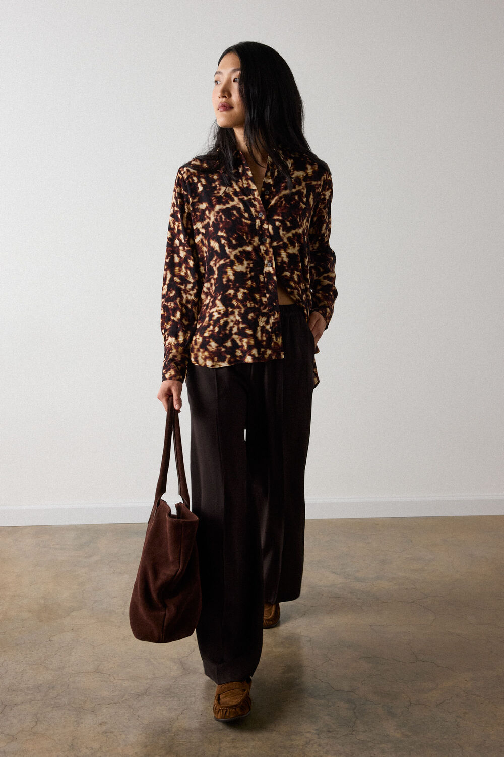 Brown Abstract Animal Viscose Shirt