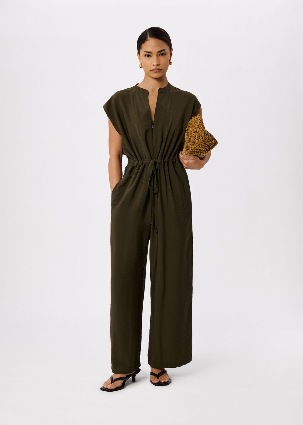 Petite Sleeveless Drawstring Jumpsuit
