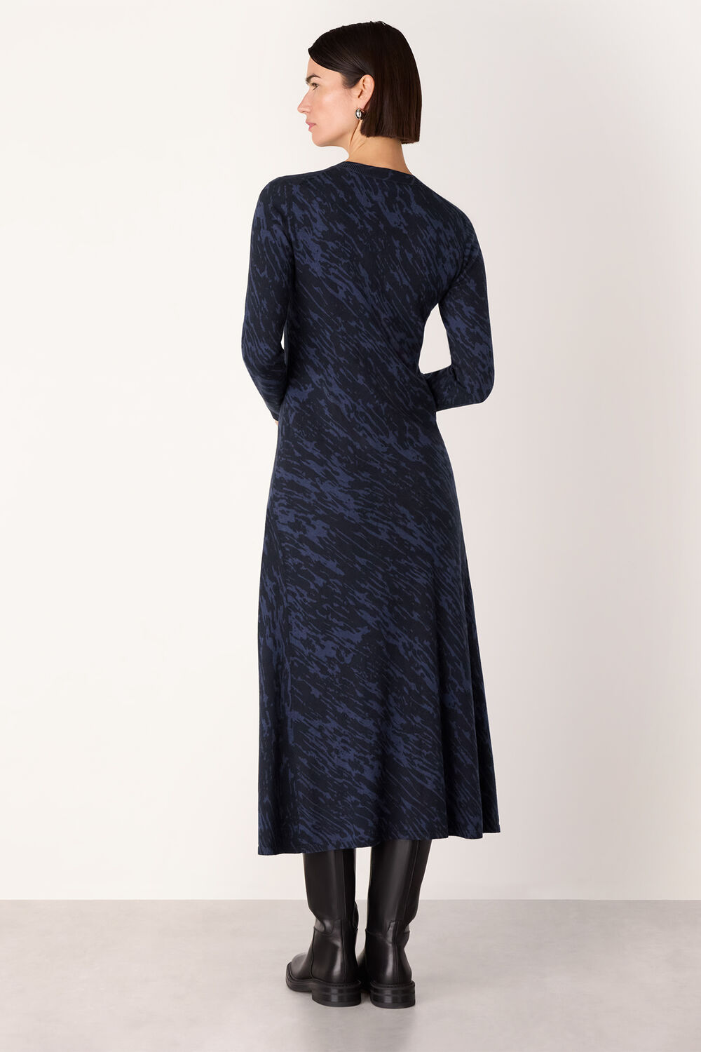 Blue Abstract Marks Midi Knit Dress