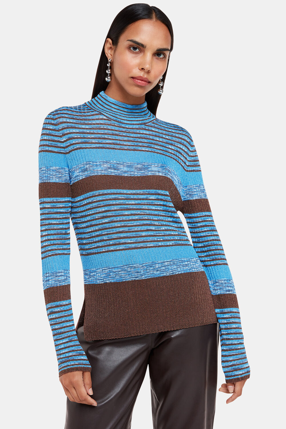 Stripe Sparkle High Neck Knit